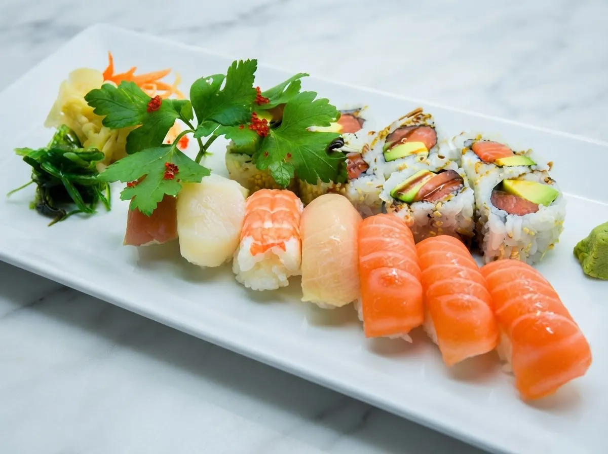Sushi Miks – nigiri og maki med laks, reke og tunfisk – Sakura Sushi Drammen